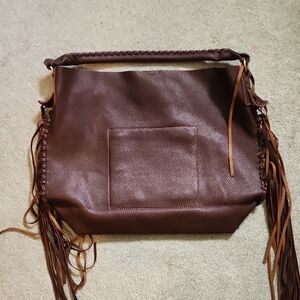 Brown Leather Fringe Handbag
